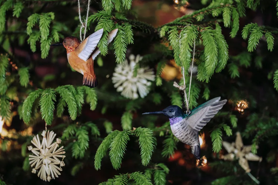 Dekoracja drewniana wisząca kolibry fioletowe