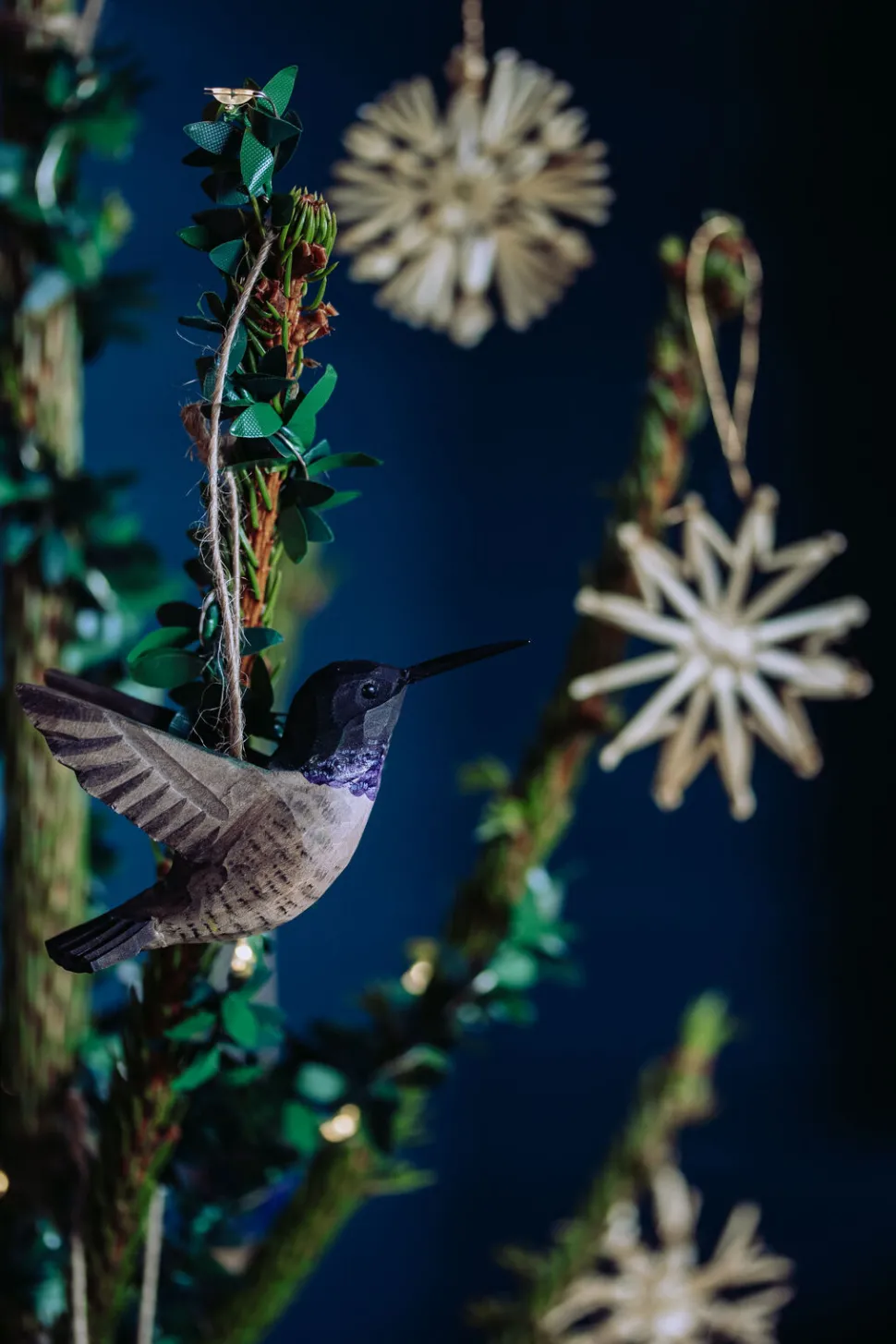 Dekoracja drewniana wisząca kolibry fioletowe