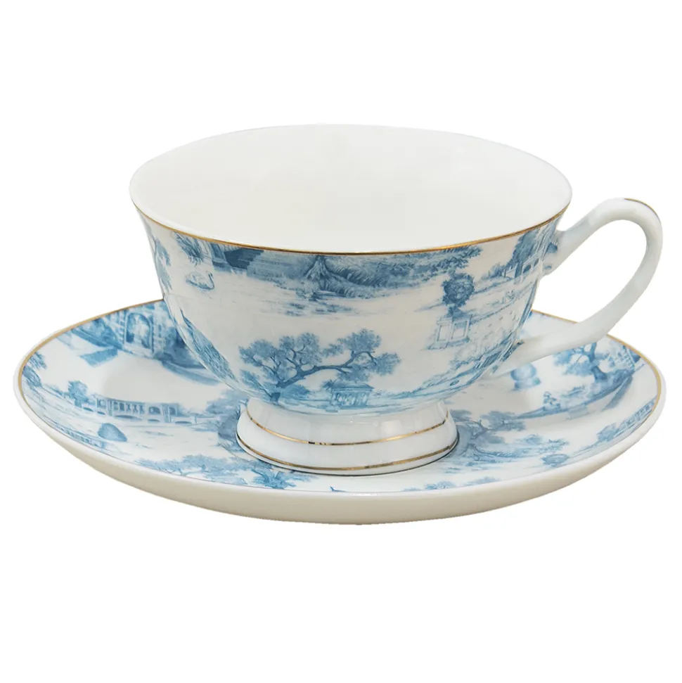 Filiżanka porcelanowa biało-niebieska zestaw 6 szt.