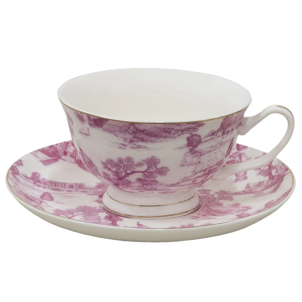 Filiżanka porcelanowa biało-różowa zestaw 6 szt.
