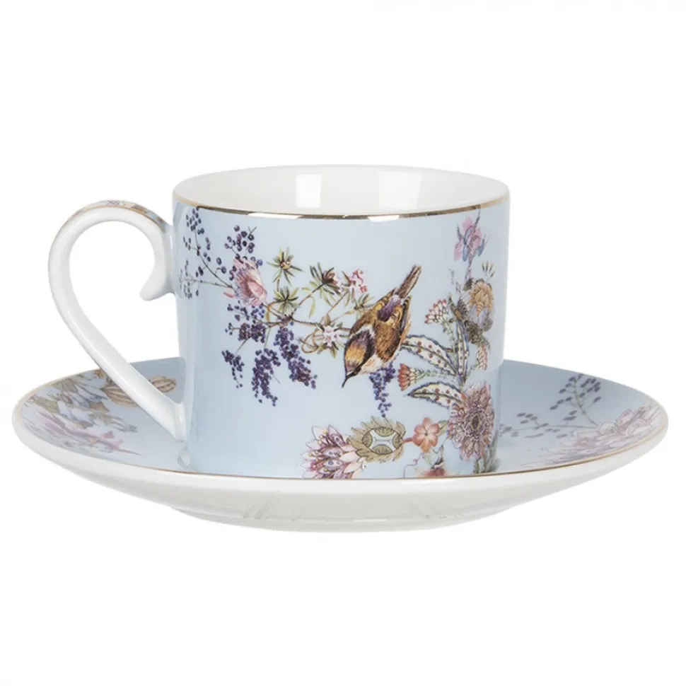Filiżanka porcelanowa ptaki na niebieskim tle komplet 6 szt.
