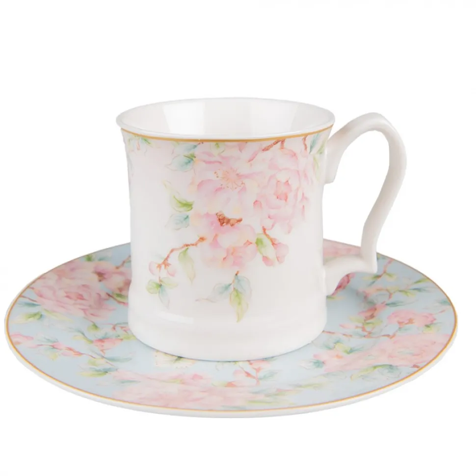 Kubek porcelanowy różowe kwiaty zestaw 6 szt.
