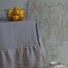 Obrus lniany z falbanką mgiełką stalowy
