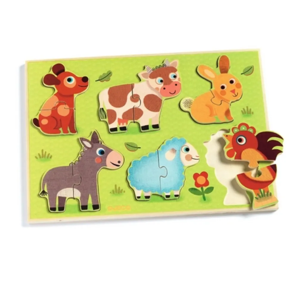Puzzle Djeco drewniane dwuelementowe Coucou-cow 18 miesięcy