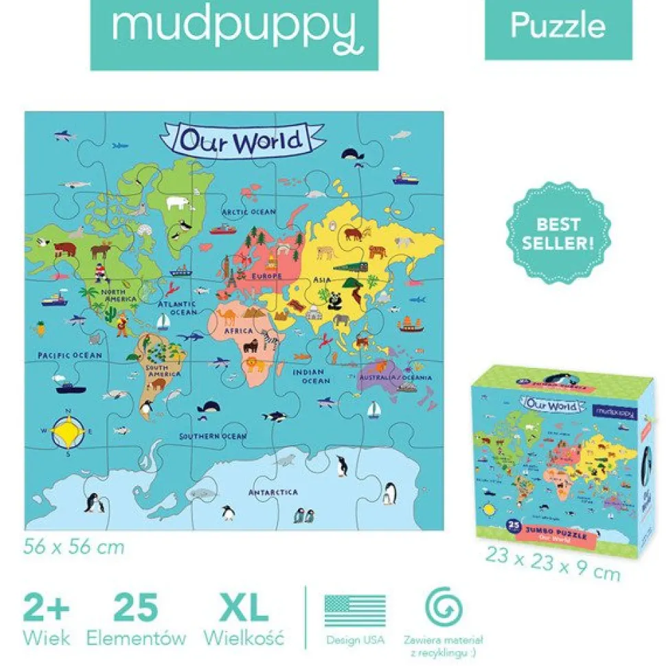 Puzzle podłogowe Mapa Świata 2+ Mudpuppy