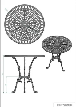 Stół ogrodowy żeliwny romantyczny 75 cm