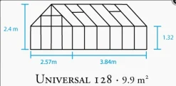 Szklarnia ogrodowa Universal 128 srebrna (9,9 m2; 3,84 x 2,57 x 2,4 m)