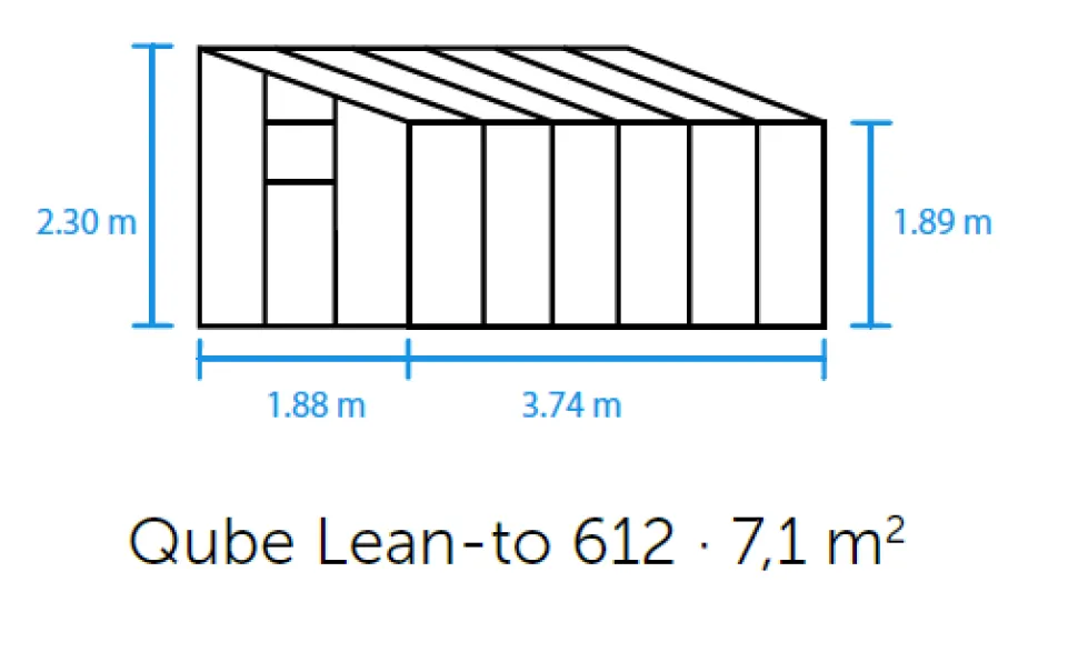 Szklarnia przyścienna ogrodowa QUBE 612 (7 m2; 1,88 x 3,74 m)