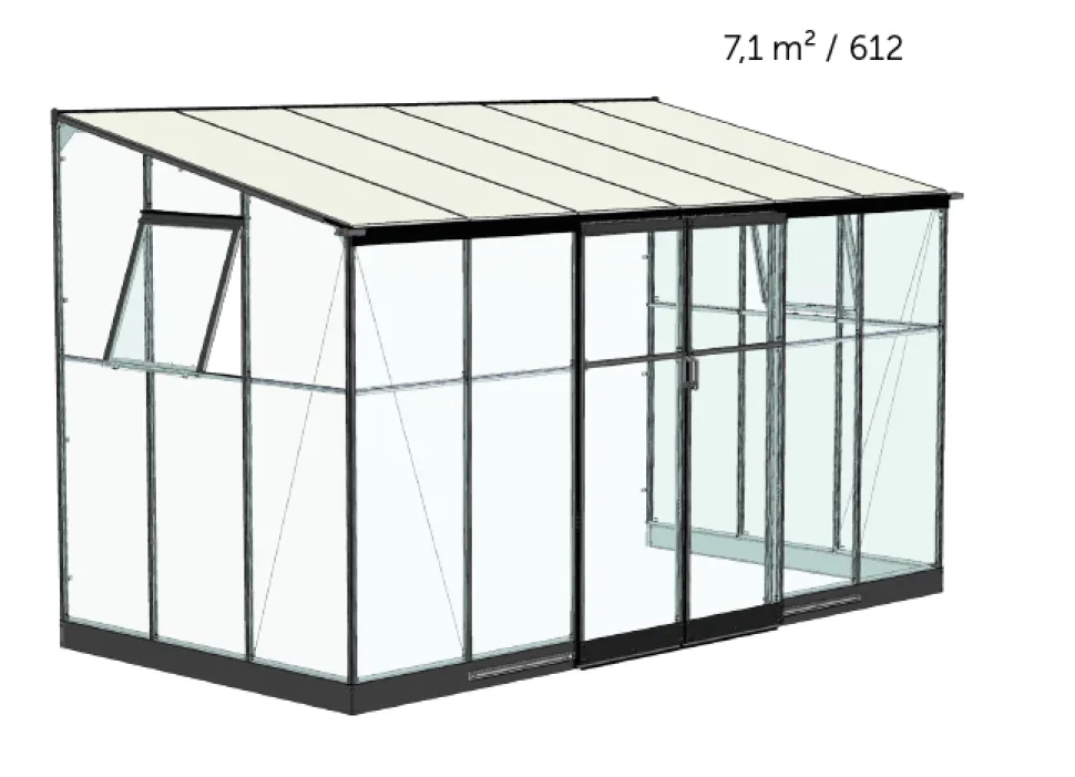 Szklarnia przyścienna ogrodowa QUBE 612 (7 m2; 1,88 x 3,74 m)