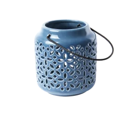 Świeczniki lampiony niebieskie ceramiczne tealight