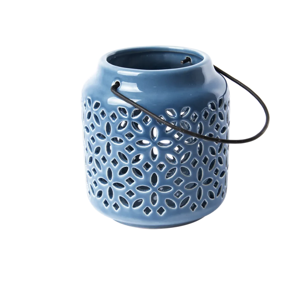 Świeczniki lampiony niebieskie ceramiczne tealight