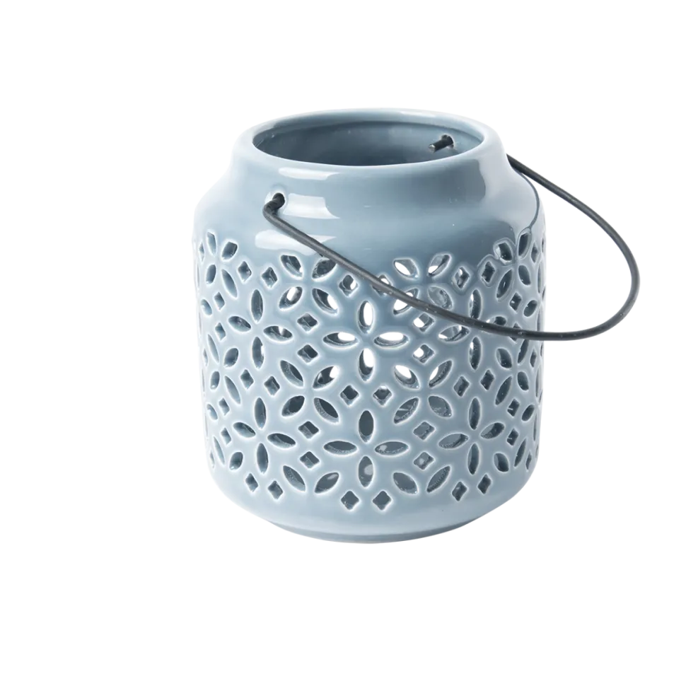 Świeczniki lampiony niebieskie ceramiczne tealight